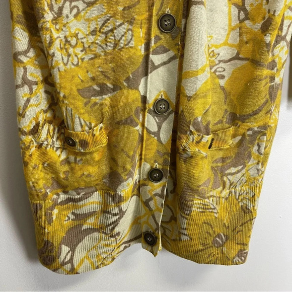 Victor Alfaro Cardigan Sweater Womens Size Small Yellow Floral Long Linen Vneck - Picture 3 of 8
